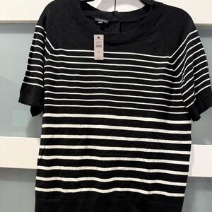 Talbots Black and White Striped Short Sleeve Knit Sweater Top Size Medium NWT